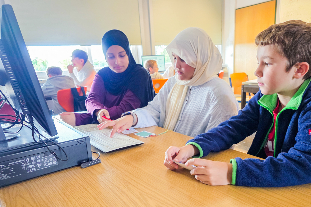 Schülerin der 10ten Klasse führt in das Computersystem ein
